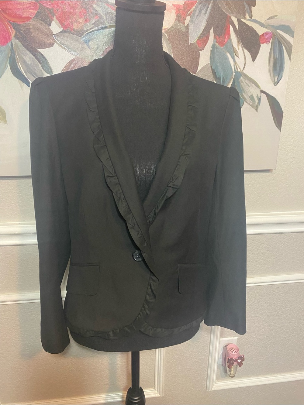 LOFT Black Ruffle-Trim Single-Button Blazer - Picture 4 of 13